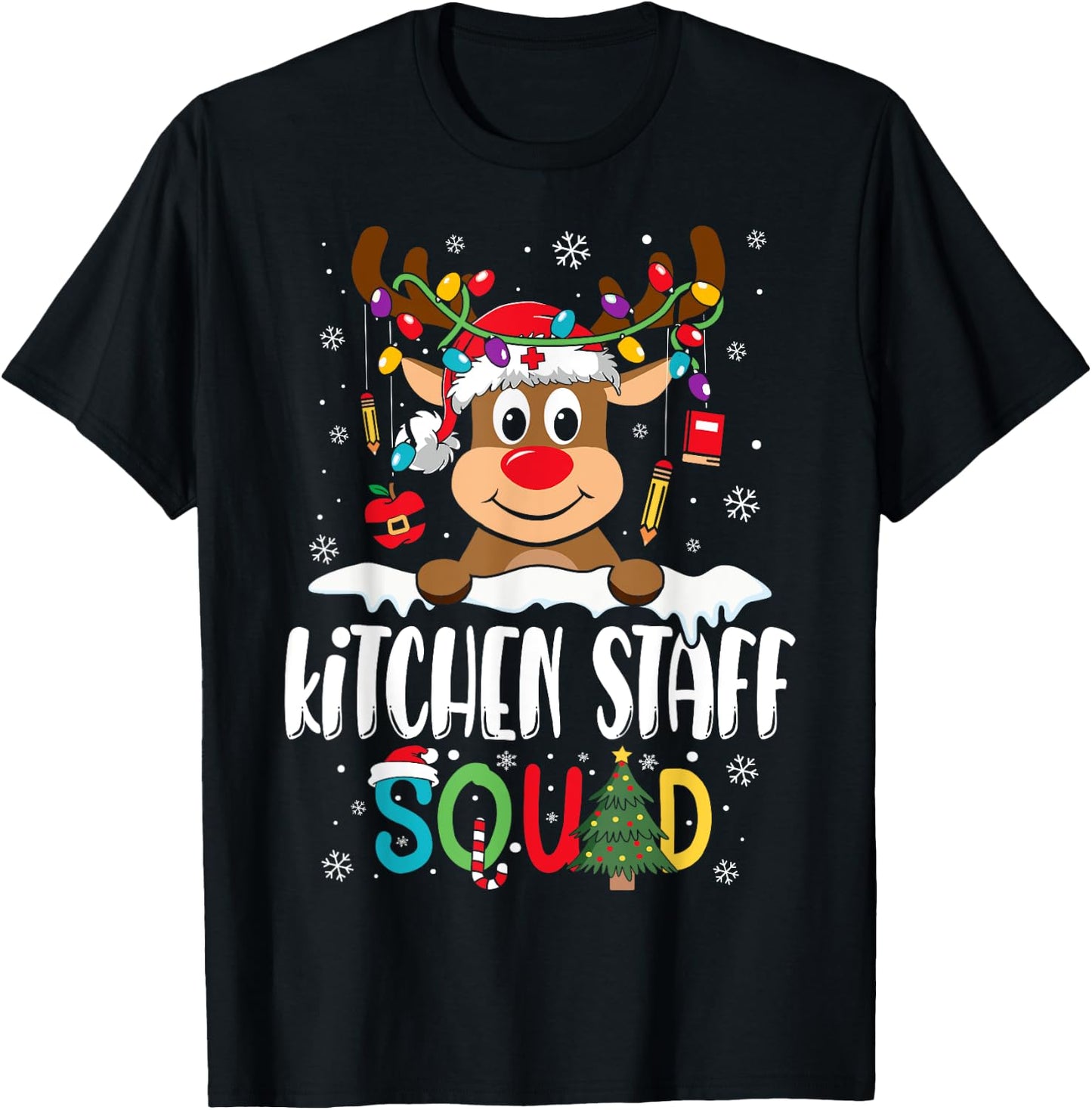 Kitchen Staff Squad Funny Reindeer Lunch Lady Christmas T-Shirt - T-Shirt | Black