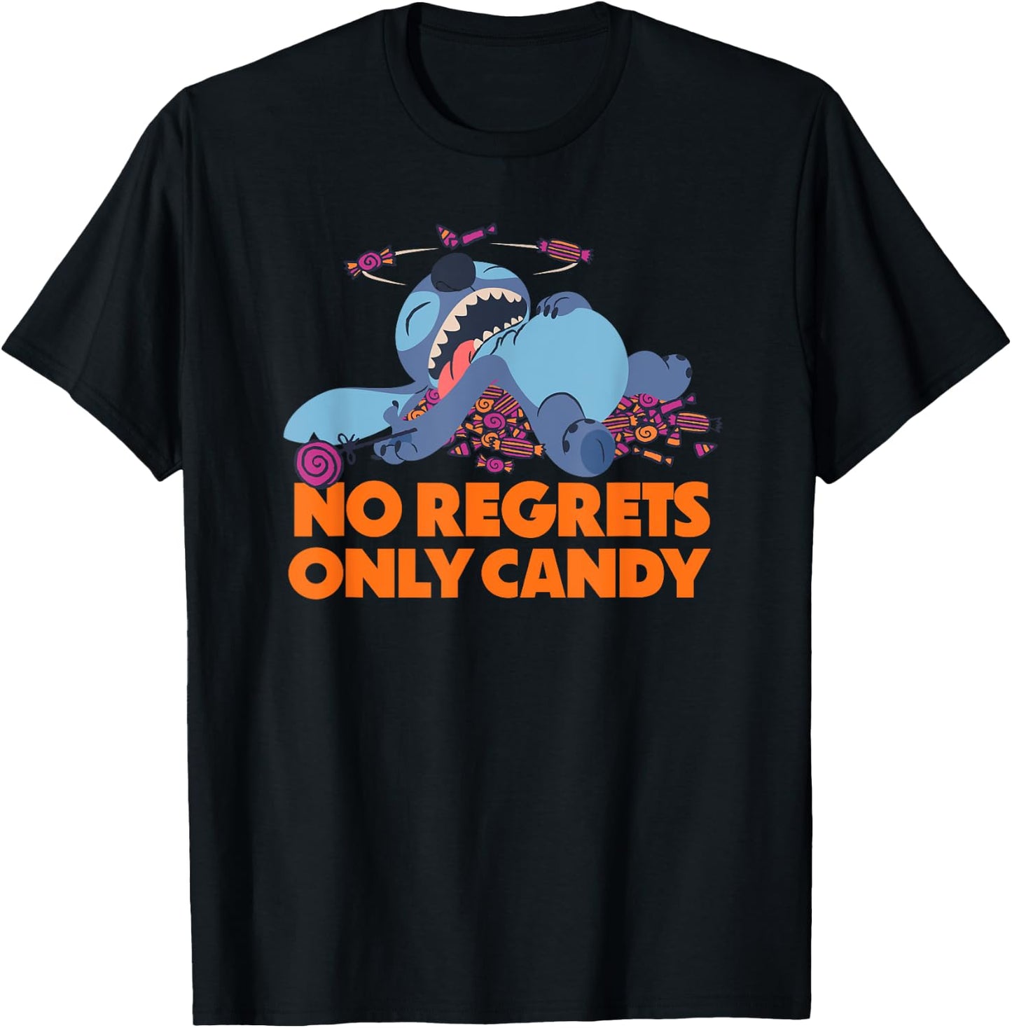 Amazon Essentials Stitch Halloween No Regrets Only Candy T-Shirt - T-Shirt | Black