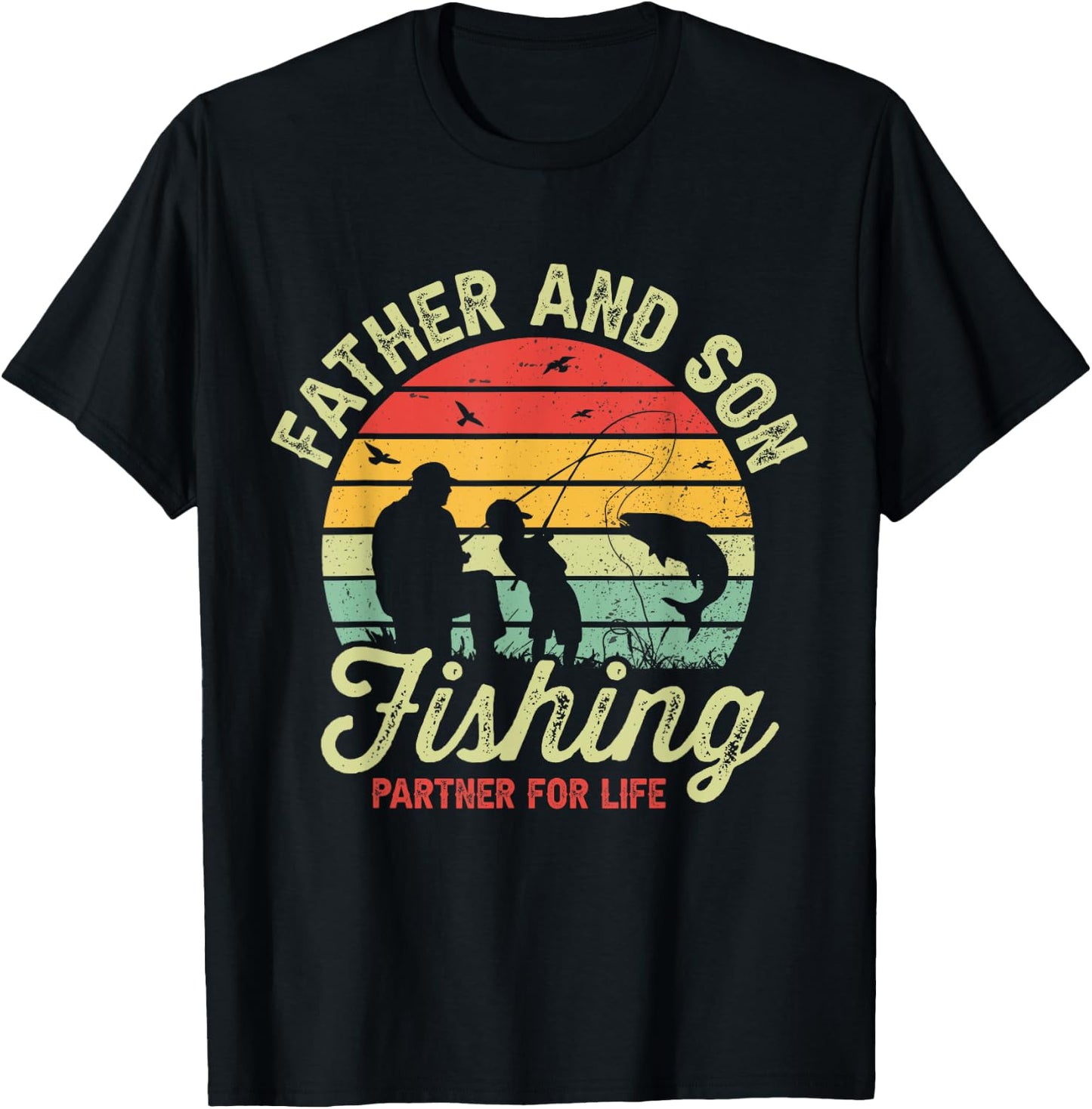 Retro Dad And Son Fishing Partners For Life Fathers Day T-Shirt - T-Shirt | Black