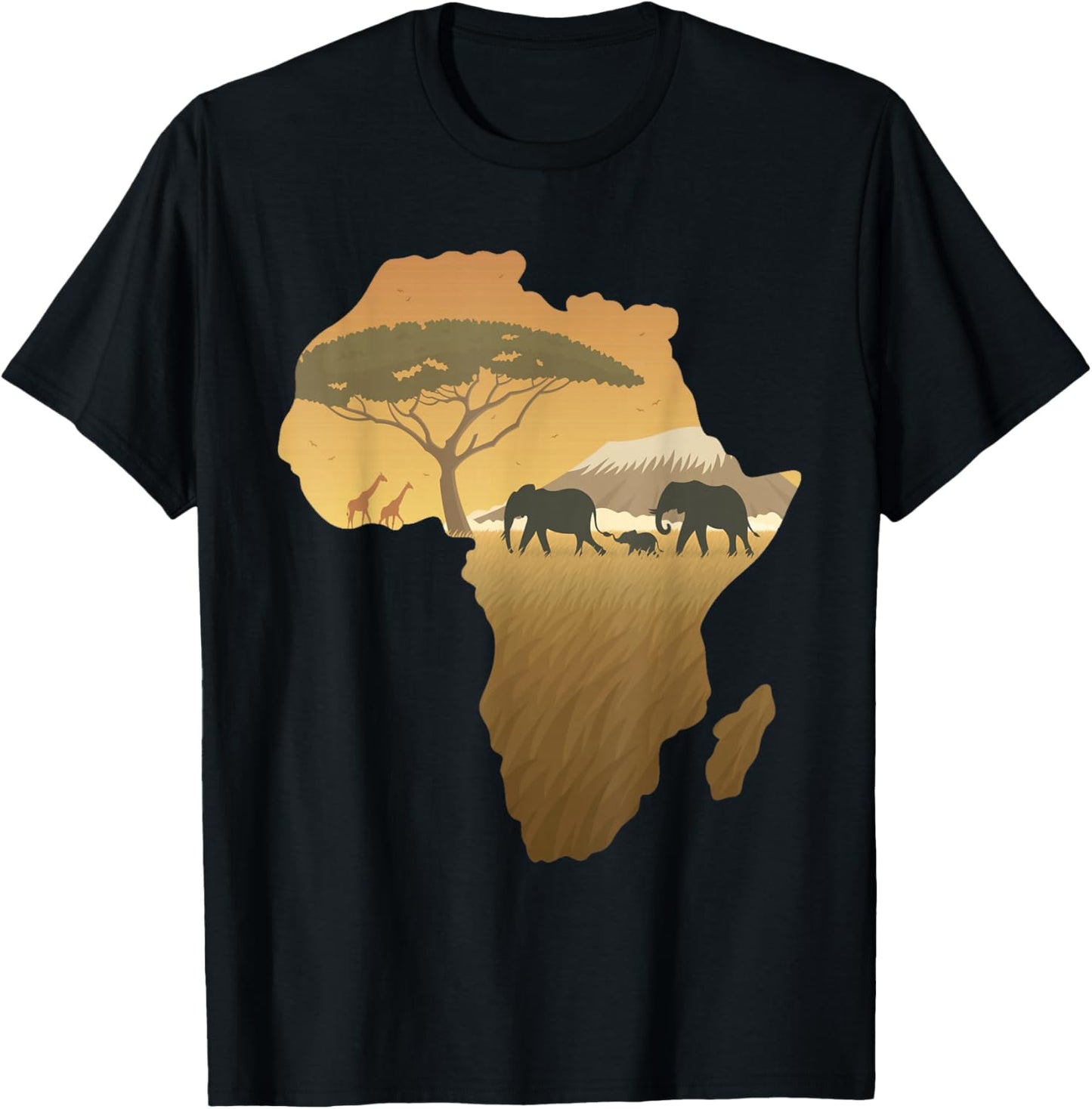 Africa Elephant Map Dad South Animal Big Five Safari T-Shirt - T-Shirt | Black