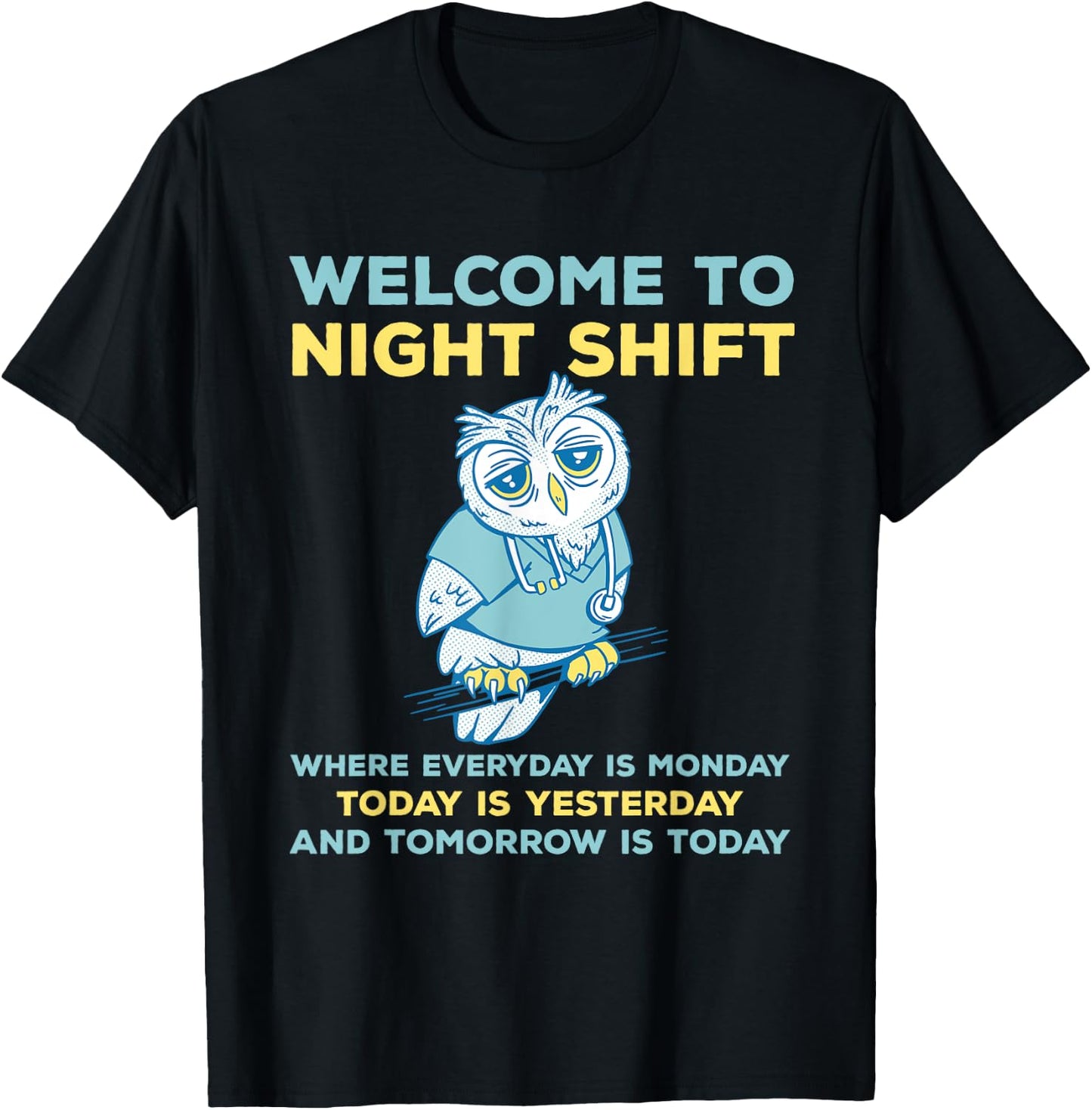 Funny Night Shift Quote Owl Graveyard Shift T-Shirt - T-Shirt | Black
