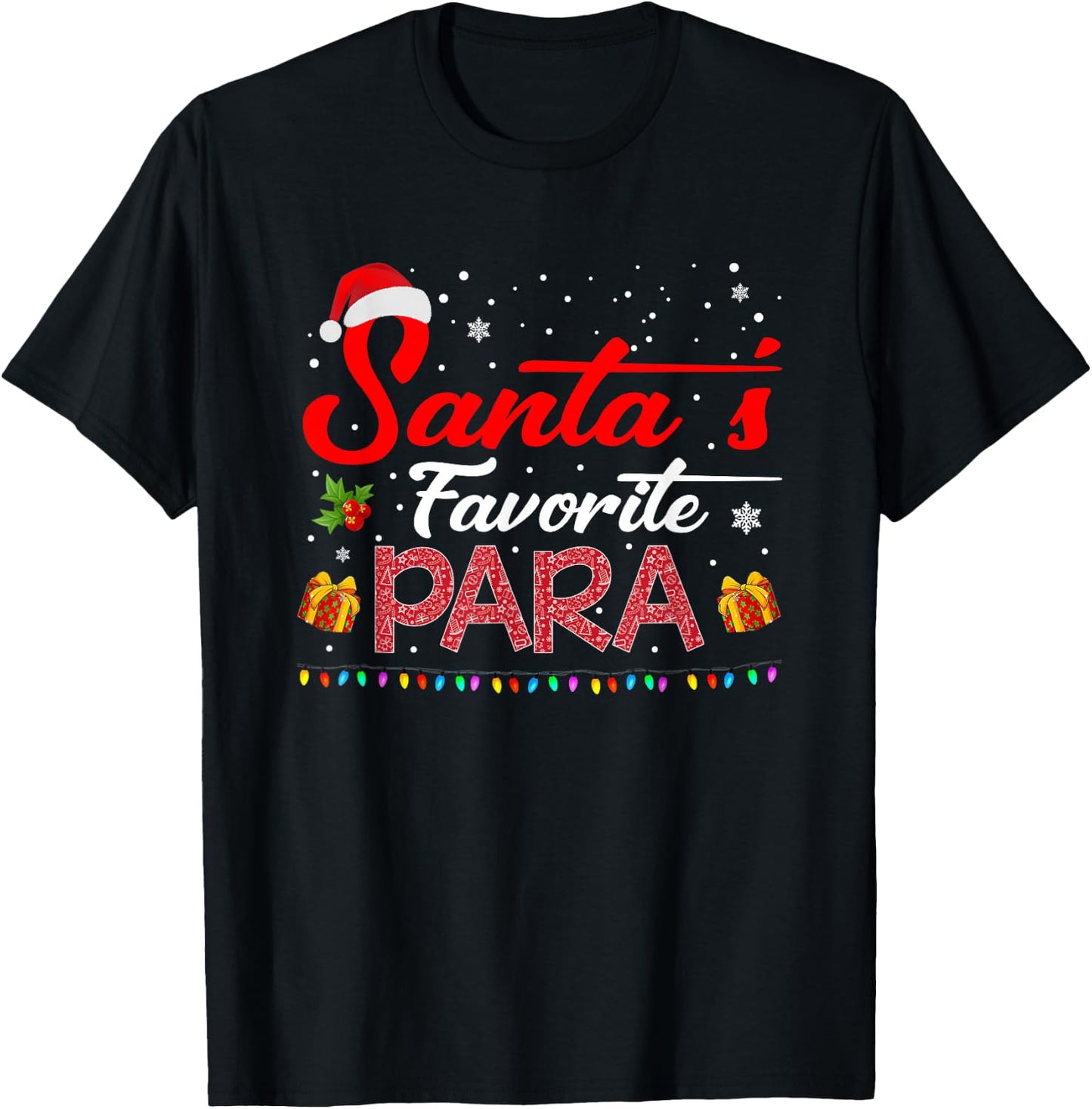 Santa's Favorite Para Christmas Paraprofessional Teacher T-Shirt - T-Shirt | Black