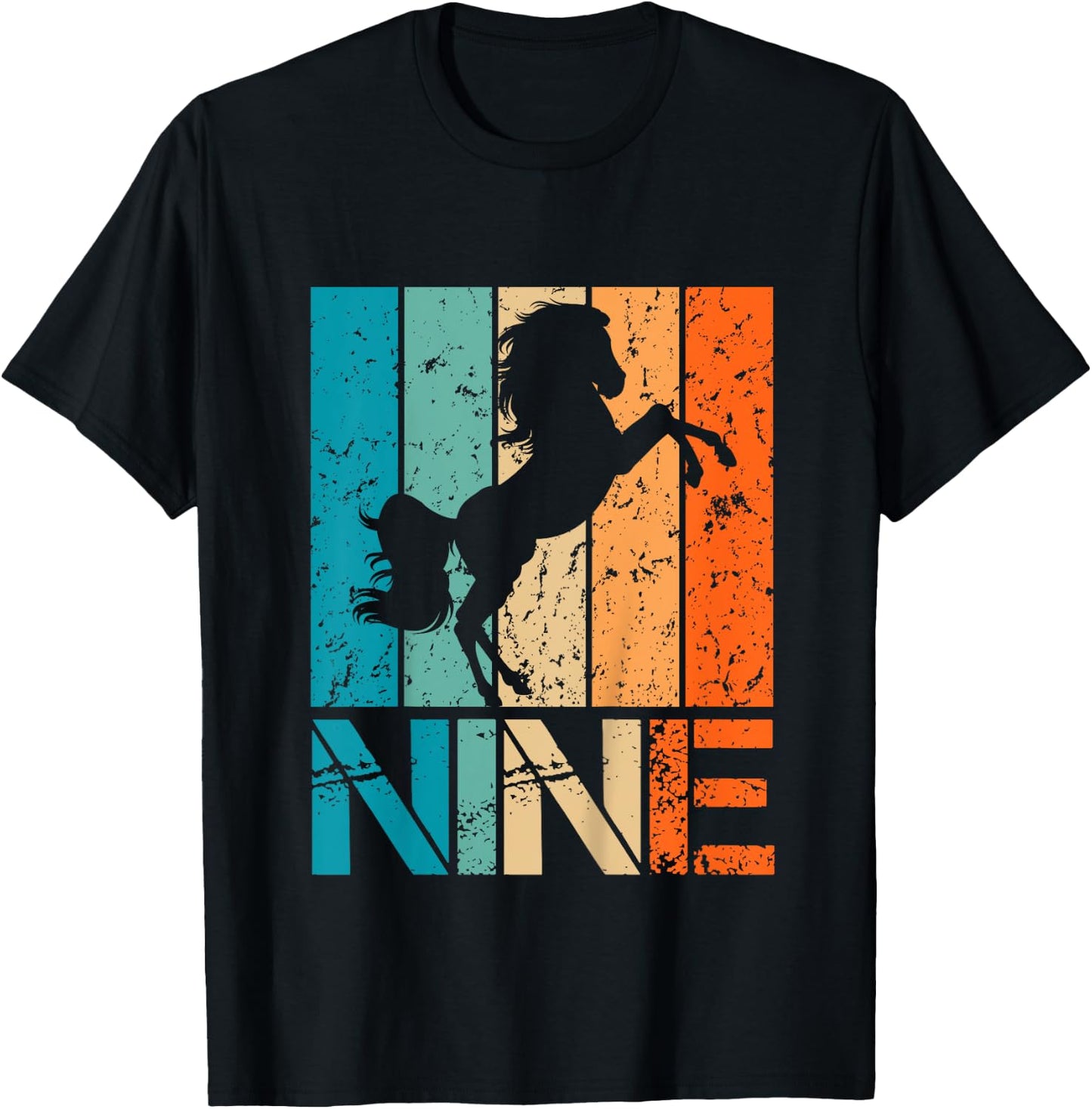 Kids Funny 9th Horse Birthday 9 Year Old Birthday Horse T-Shirt - T-Shirt | Black