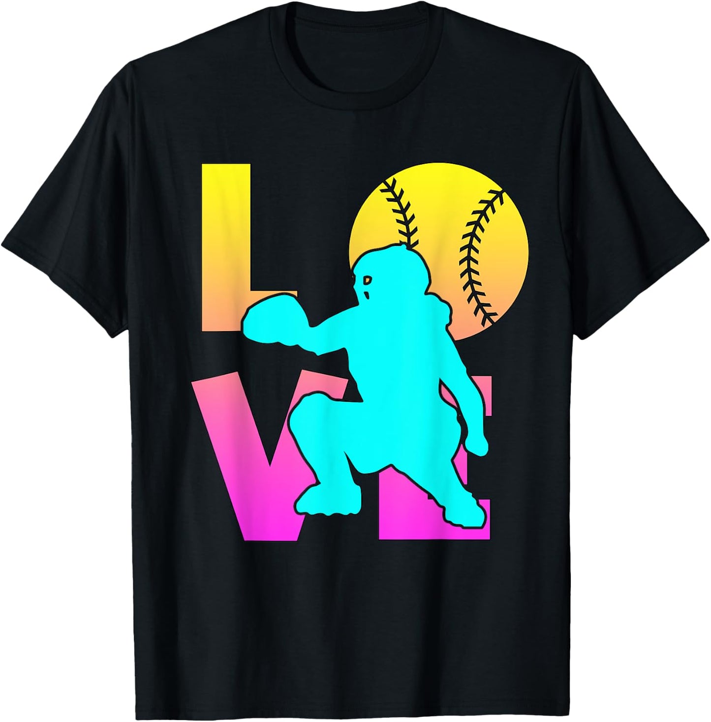 Cute I Love Softball-Shirt Catcher Funny Mom Teen Girl Women T-Shirt - T-Shirt | Black