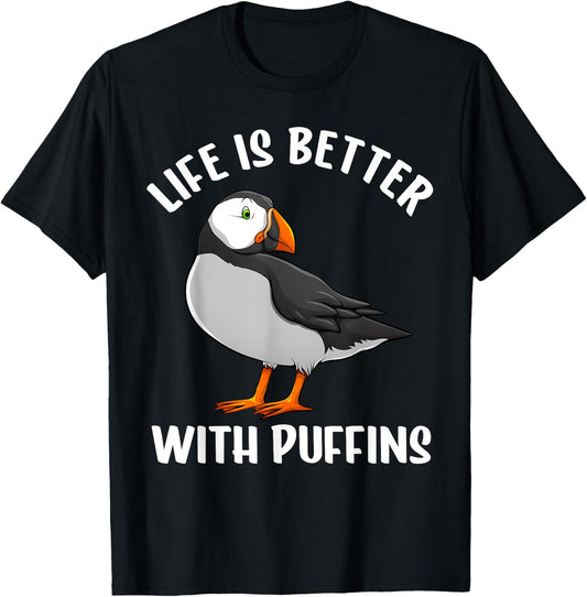 Funny Puffin Bird Design Women Auks Seabird Lovers T-Shirt - T-Shirt | Black
