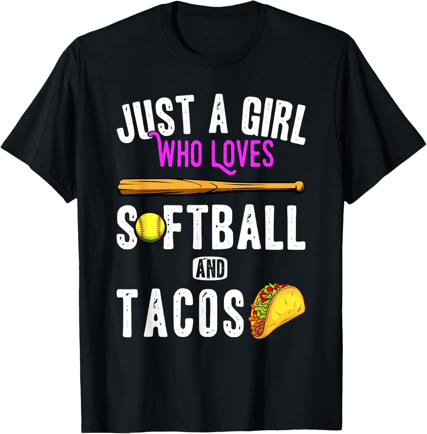 Just a girl who loves tacos and softball kids funny saying T-Shirt - T-Shirt | Black