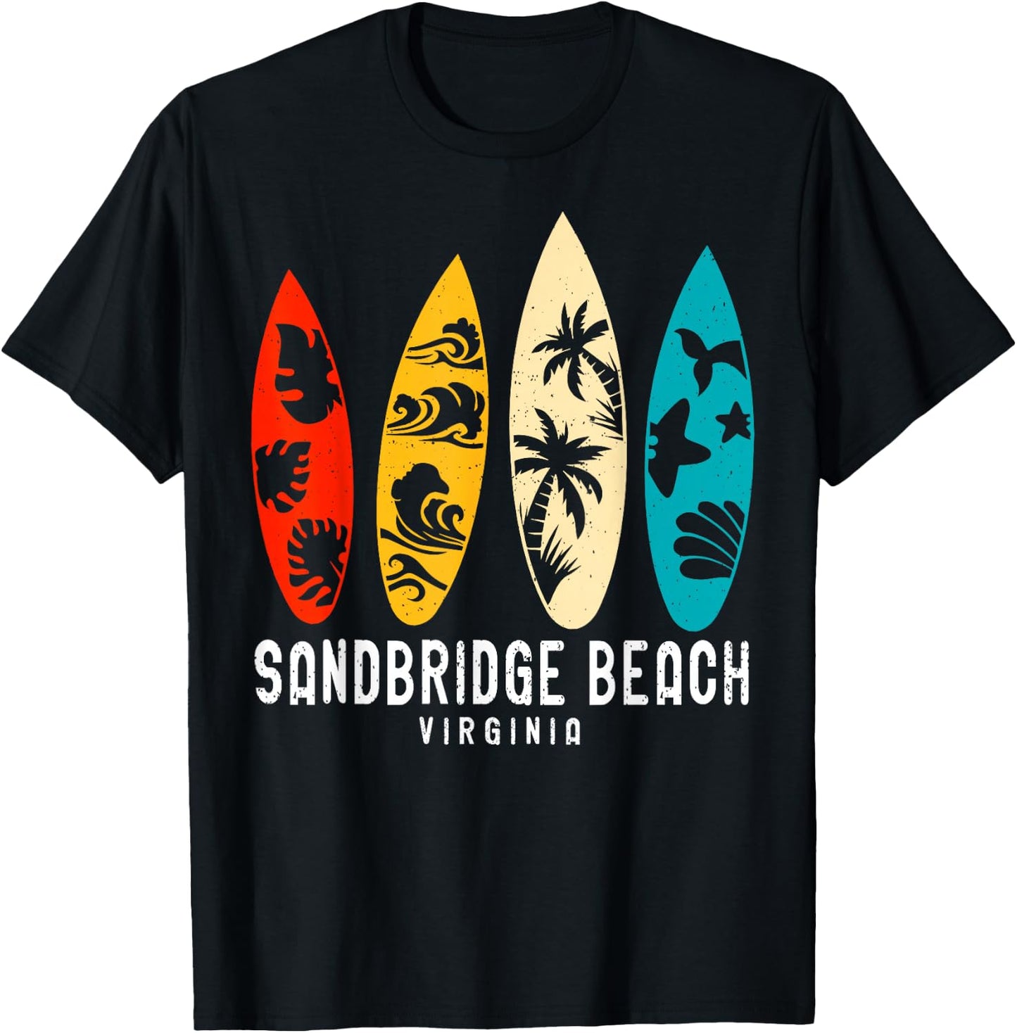 Vintage Sandbridge Beach Virginia Beach Surfing Surfboard T-Shirt - T-Shirt | Black