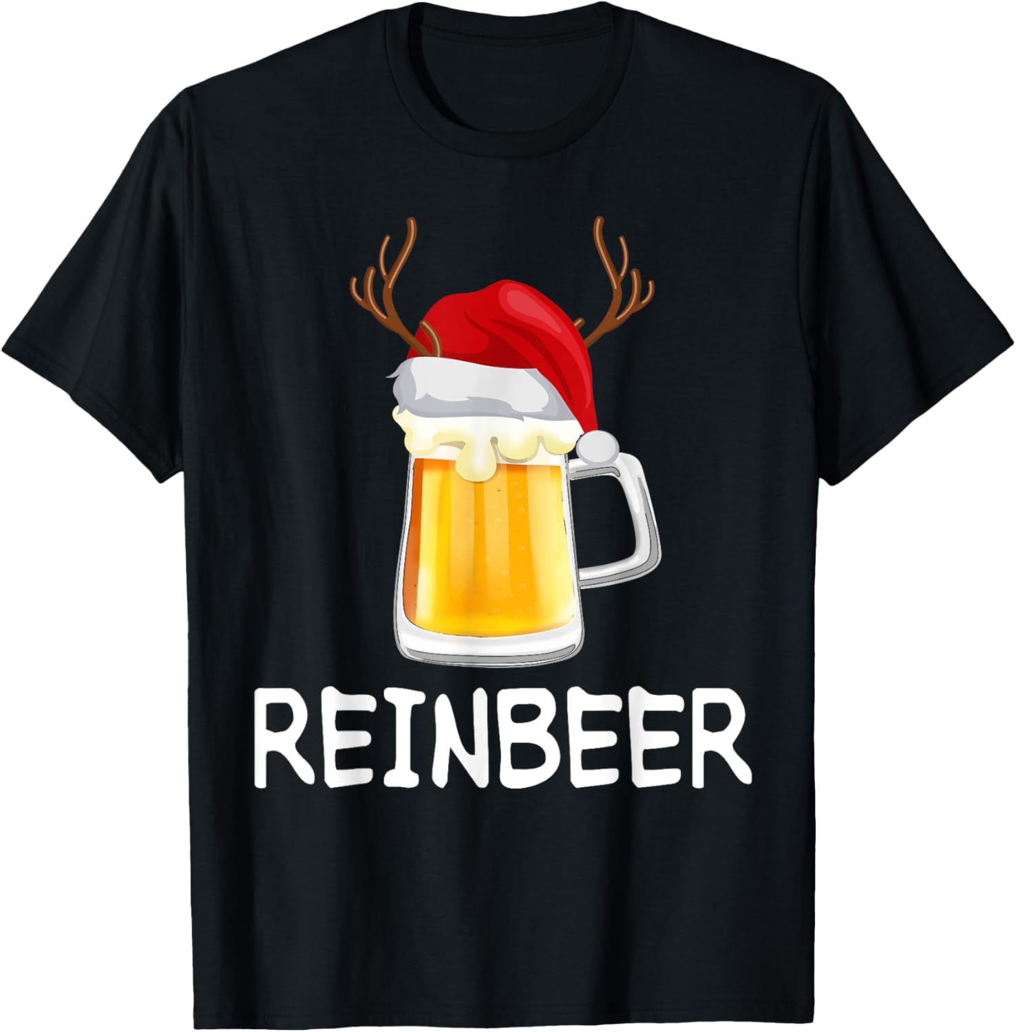 ReinBeer WineDeer Funny Beer Wine Christmas Couples Matching T-Shirt - T-Shirt | Black
