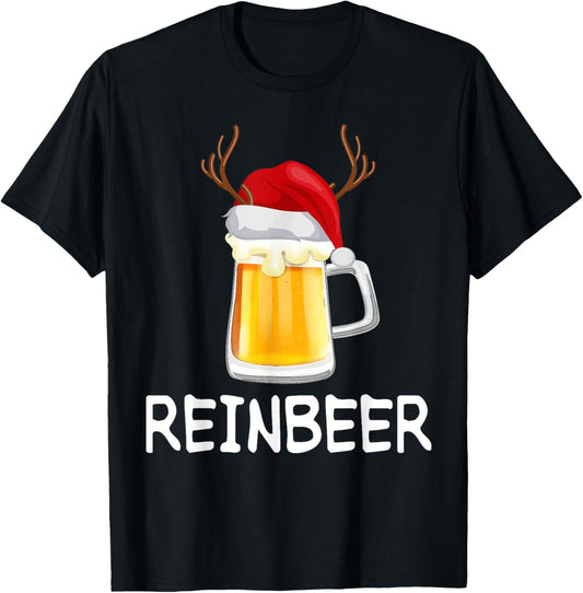 ReinBeer WineDeer Funny Beer Wine Christmas Couples Matching T-Shirt - T-Shirt | Black