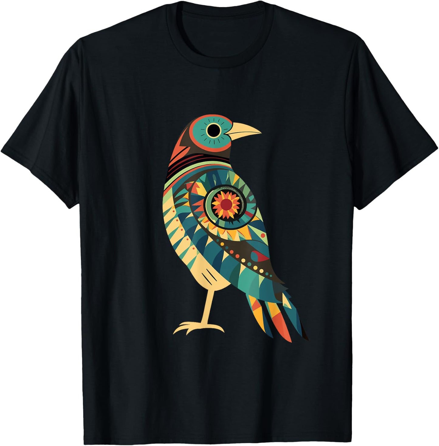 Hopi Art American Style Bird Tribal Design T-Shirt - T-Shirt | Black