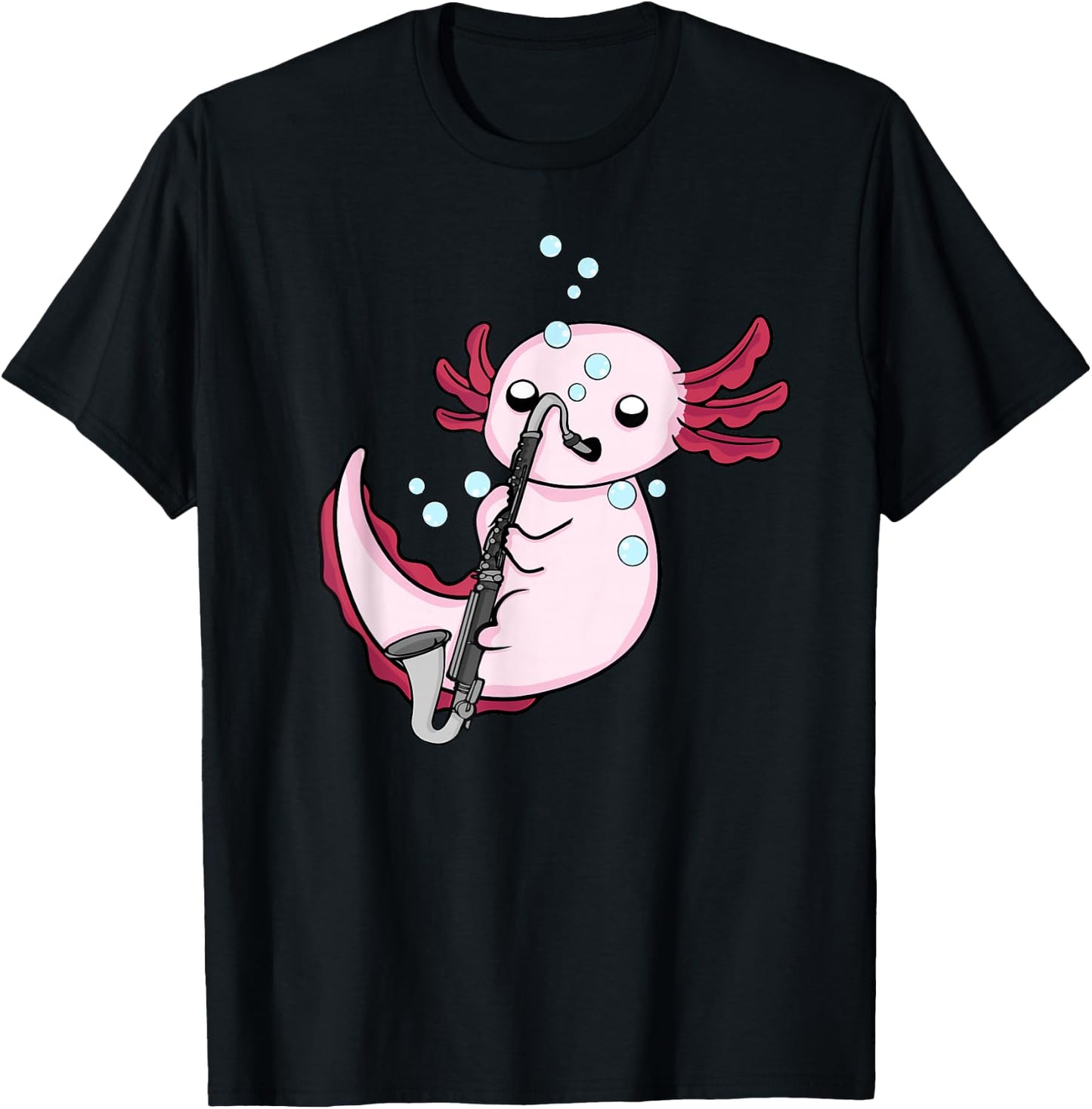 Bass Clarinet Player Kids Axolotl Music Lover Bass Clarinet T-Shirt - T-Shirt | Black