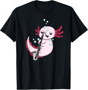 Bass Clarinet Player Kids Axolotl Music Lover Bass Clarinet T-Shirt - T-Shirt | Black