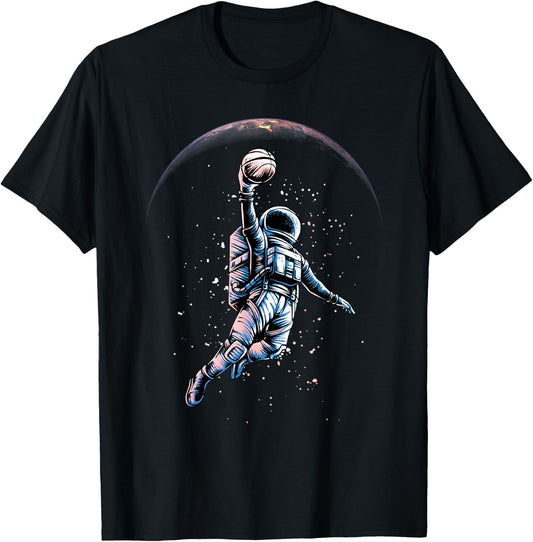 Astronaut Slam Dunk In Space Dunking Basketball Player Bball T-Shirt - T-Shirt | Black