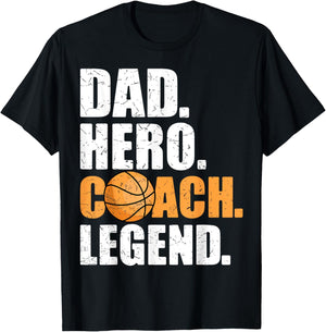 Dad Hero Coach Legend Father Papa Daddy Basketball Coach T-Shirt - T-Shirt | Black