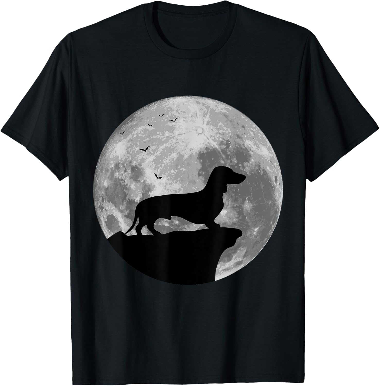 Dachshund Silhouette In The Moon Halloween Costume T-Shirt - T-Shirt | Black