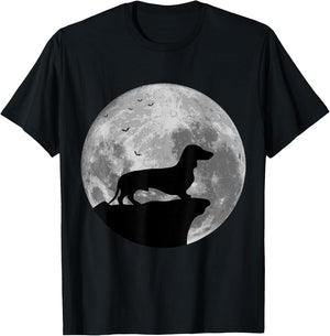 Dachshund Silhouette In The Moon Halloween Costume T-Shirt - T-Shirt | Black