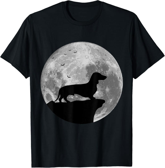 Dachshund Silhouette In The Moon Halloween Costume T-Shirt - T-Shirt | Black