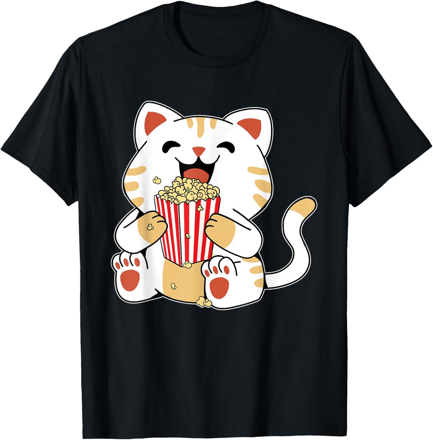 Cat Popcorn Kids Cute Funny Movie Night T-Shirt - T-Shirt | Black