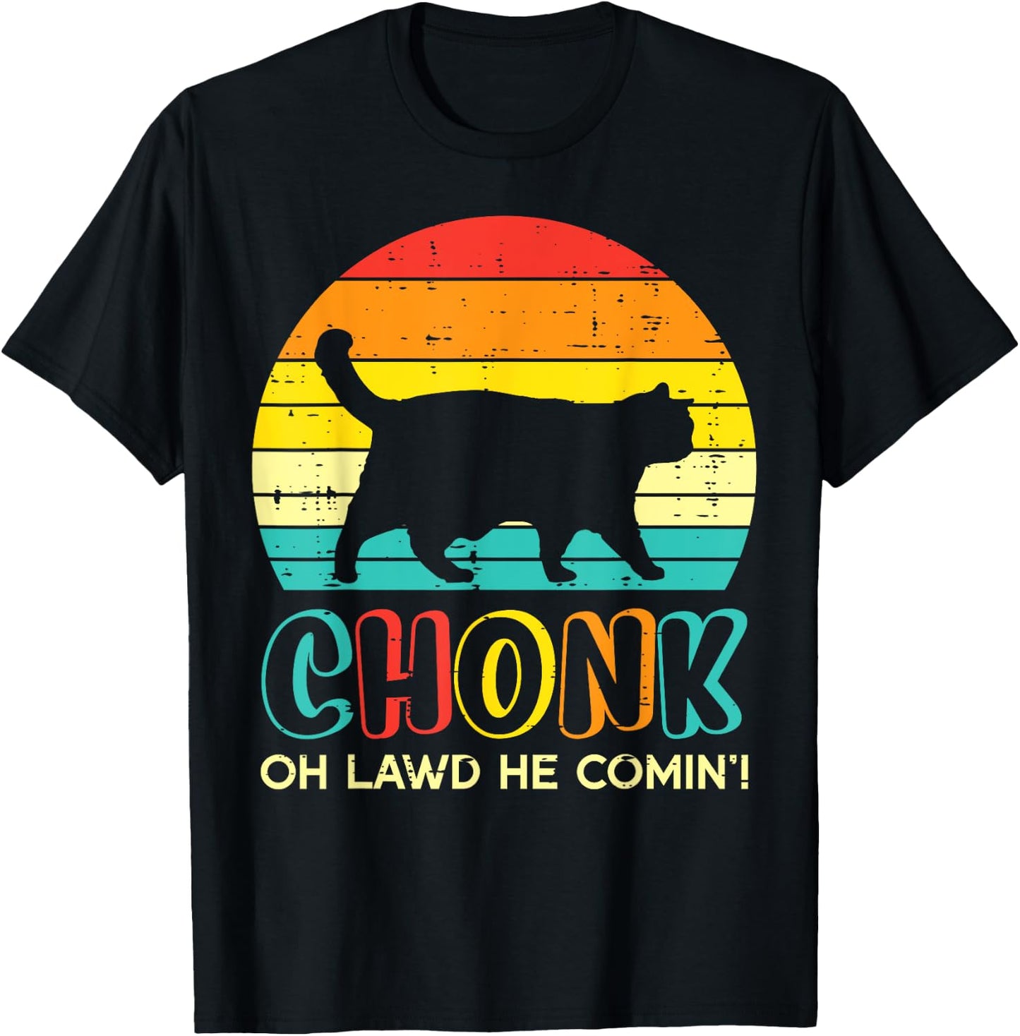 Chonk Fat Cat Meme Sunset Funny Black Kitten Men Women Kids T-Shirt - T-Shirt | Black