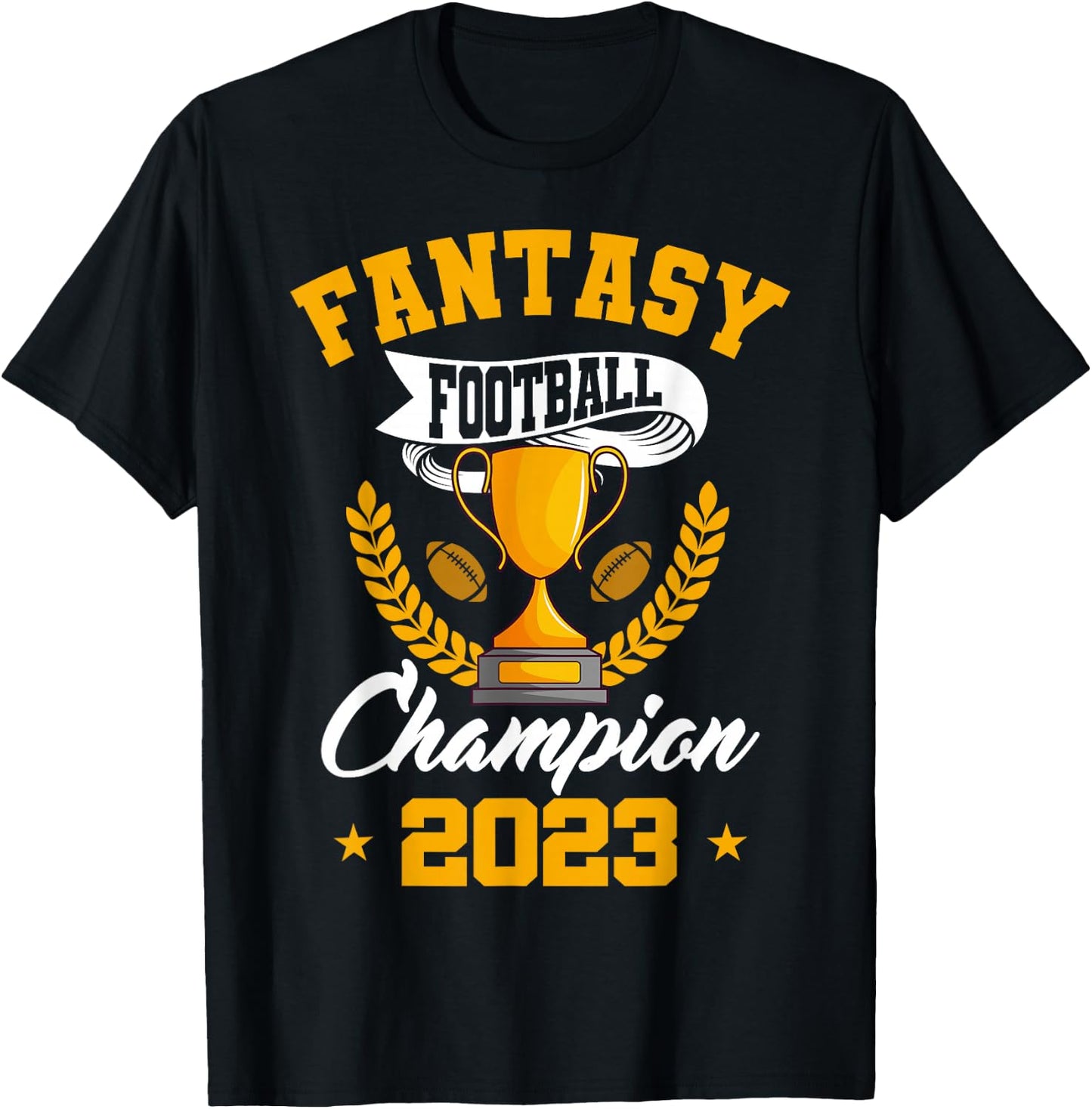 Fantasy Football Champion 2023 Golden Trophy T-Shirt - T-Shirt | Black