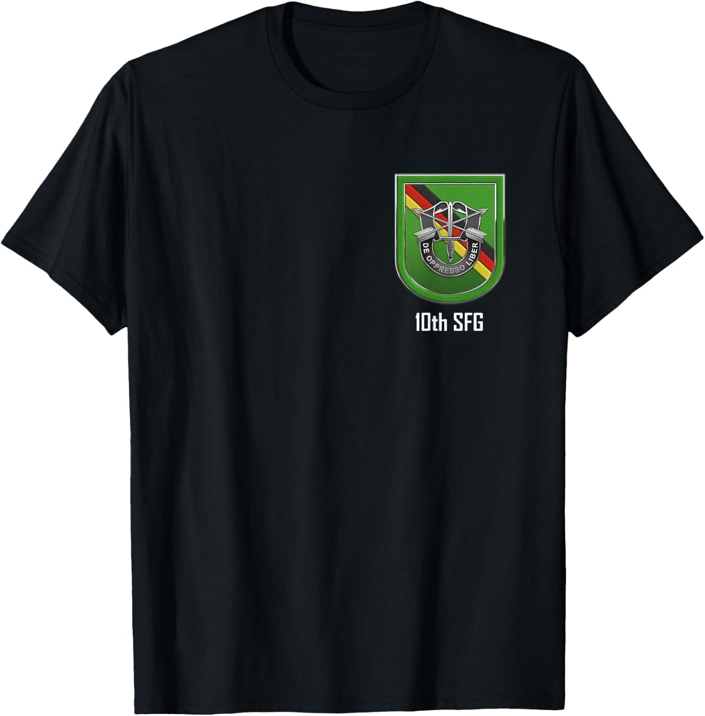 10th Special Forces Group Beret Flash with Unit Crest T-Shirt - T-Shirt | Black