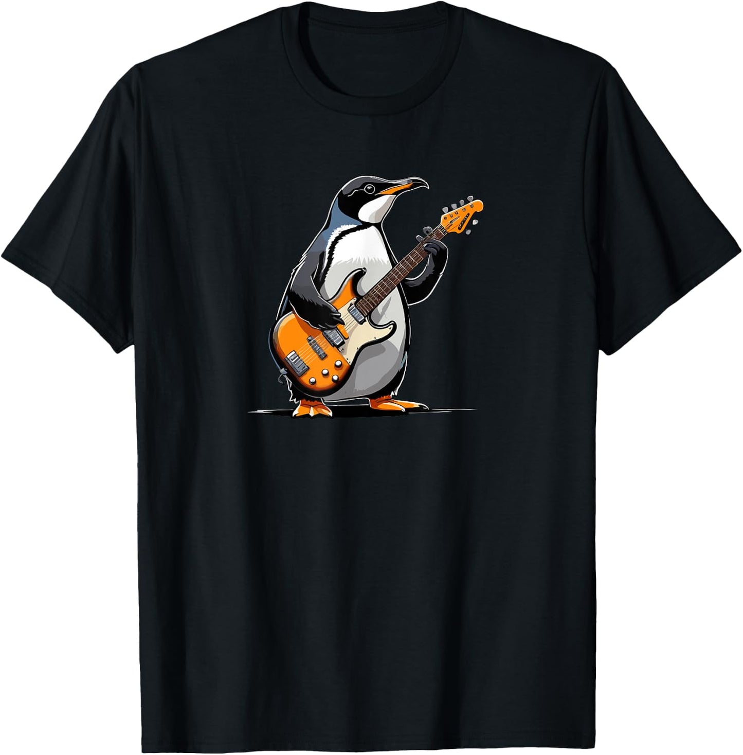 Penguin playing Electric Guitar, Penguin Guitarist T-Shirt - T-Shirt | Black