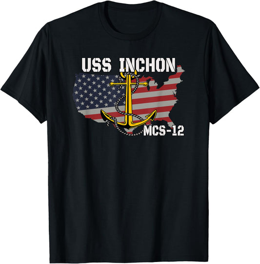 USS Inchon MCS-12 Mine Countermeasures Ship Veterans Father T-Shirt - T-Shirt | Black