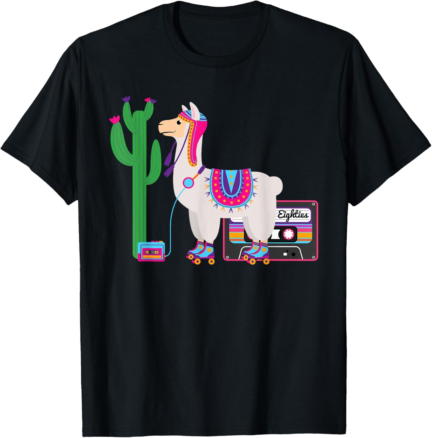 Retro Llama Roller Skate Funny 70s 80s Derby Women Kids T-Shirt - T-Shirt | Black