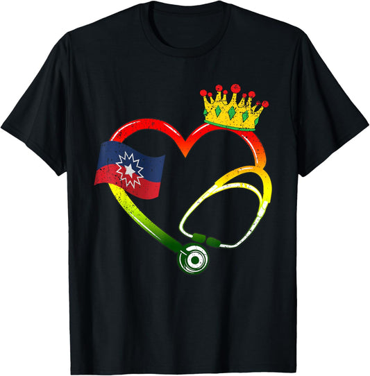 Heart Stethoscope Juneteenth Black History African Nurse T-Shirt - T-Shirt | Black