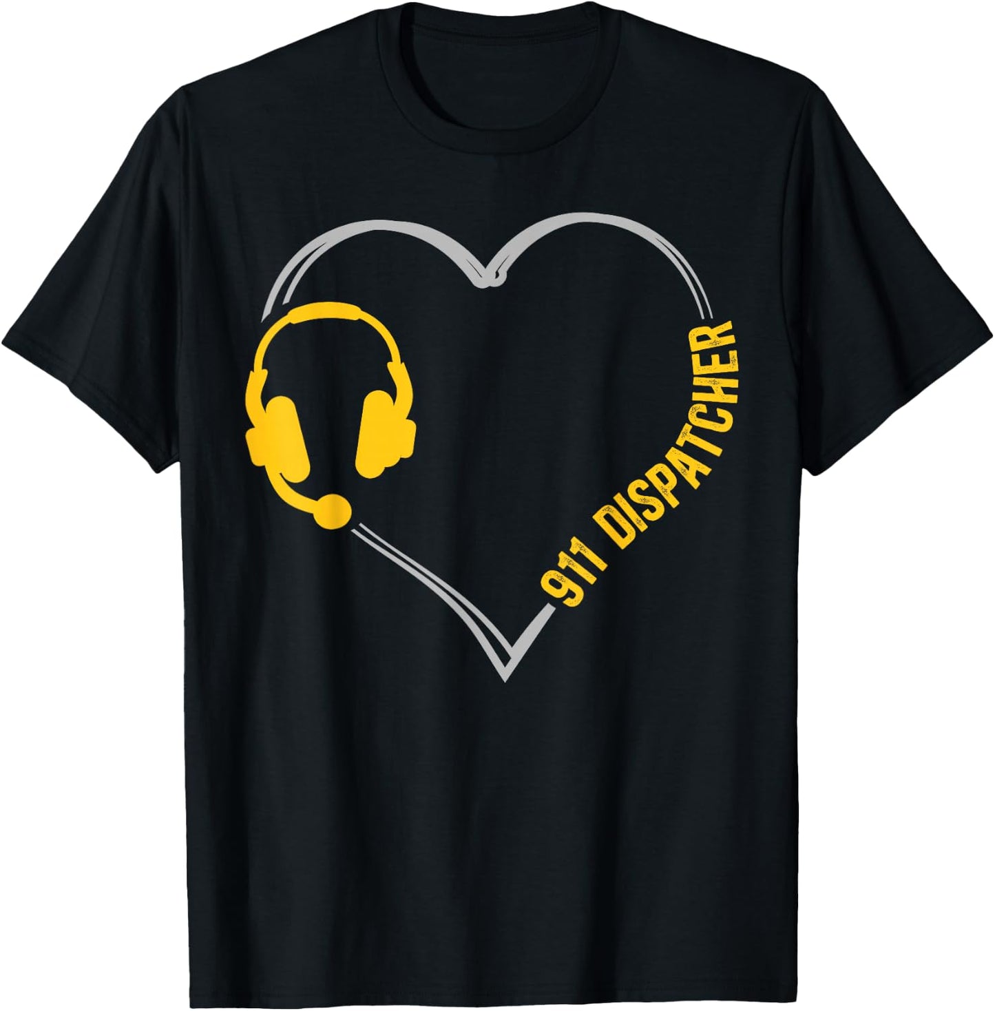 911 Dispatcher Thin Gold Yellow Line Heart 911 Dispatcher T-Shirt - T-Shirt | Black