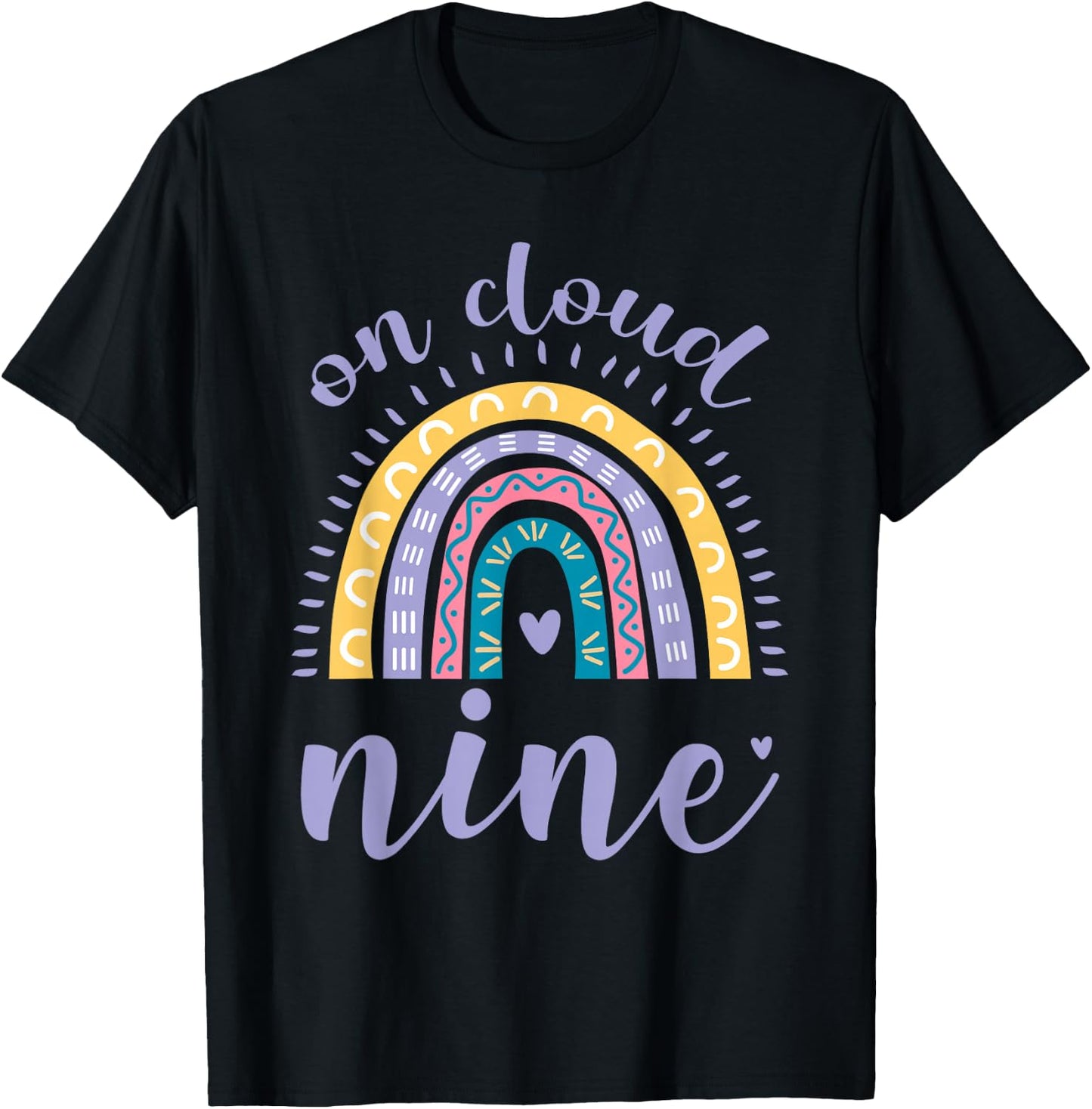 On Cloud Nine 9th Birthday 9 Years Old Rainbow T-Shirt - T-Shirt | Black
