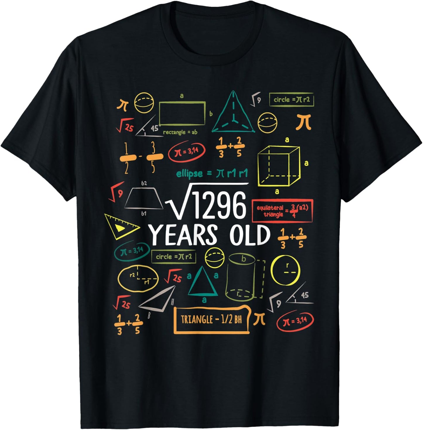 36 Years Old Square Root Math 36th Birthday Men Women T-Shirt - T-Shirt | Black