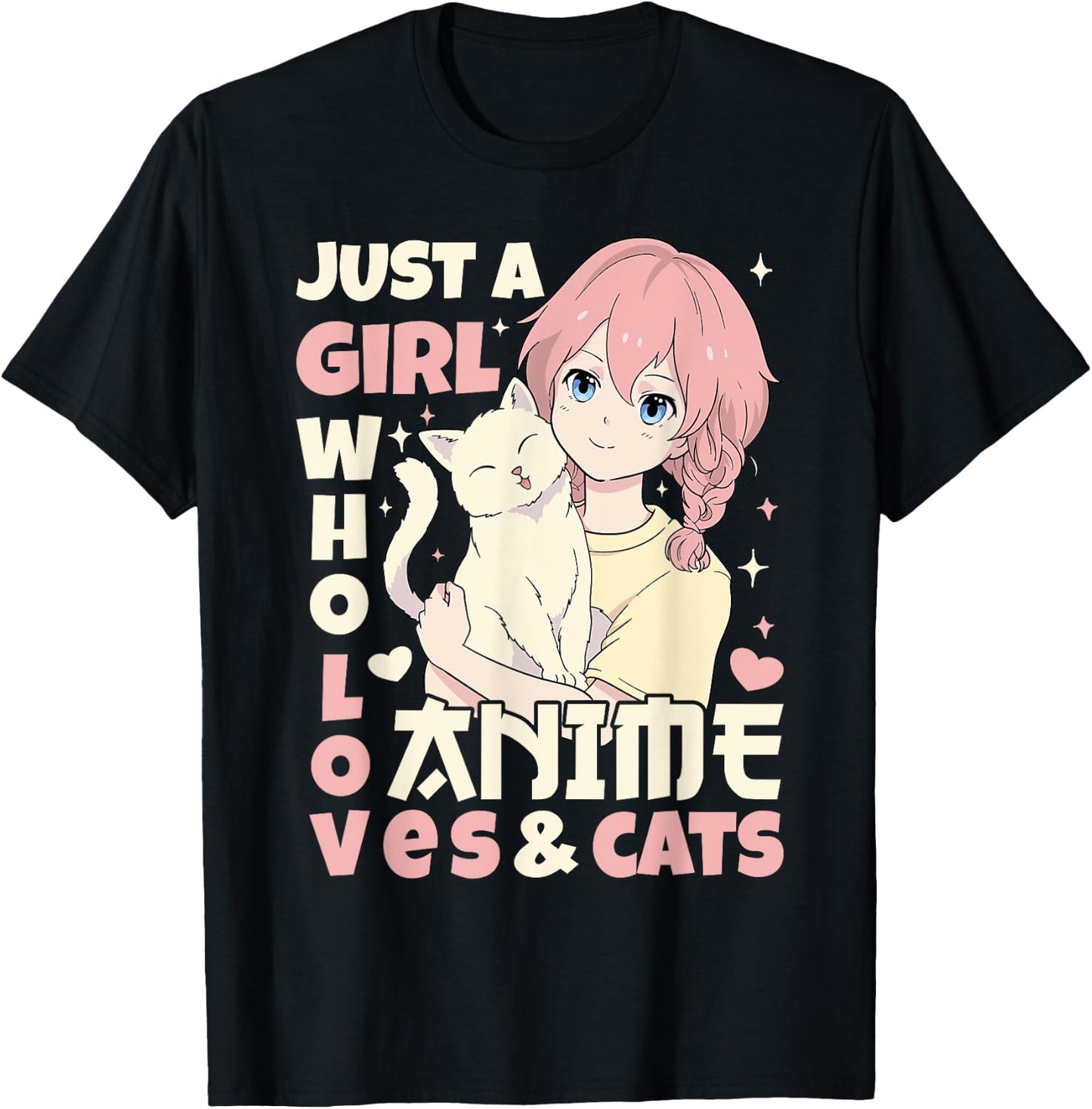 Just A Girl Who Loves Anime & Cats Teen Anime Girl Cat Lover T-Shirt - T-Shirt | Black