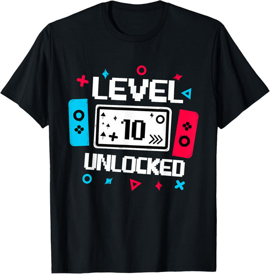 Level 10 unlocked Gamer 10th Birthday Gift Video Game lovers T-Shirt - T-Shirt | Black