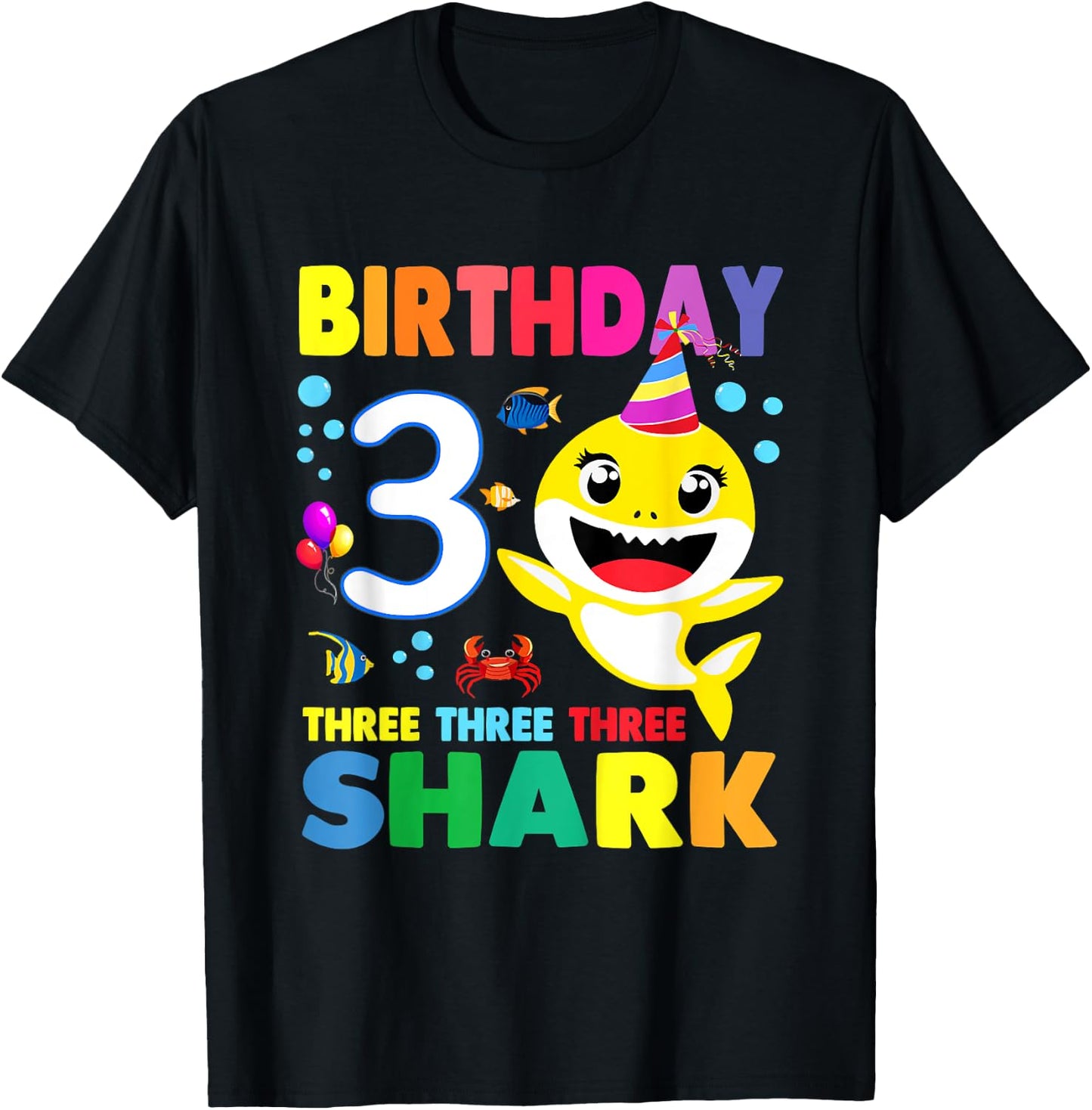 Birthday Kids Shark 3 Year Old 3rd Birthday Matching Family T-Shirt - T-Shirt | Black