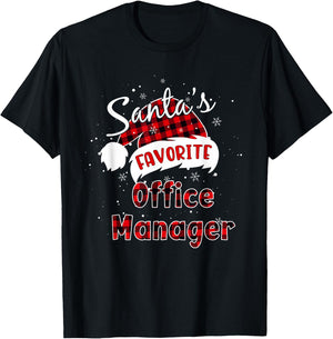 Funny Santa's Favorite Office Manager Christmas Plaid Xmas T-Shirt - T-Shirt | Black