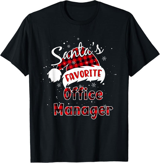 Funny Santa's Favorite Office Manager Christmas Plaid Xmas T-Shirt - T-Shirt | Black