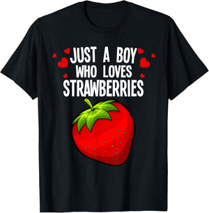 Funny Boy Strawberry Design Kids Strawberries Lover T-Shirt - T-Shirt | Black