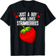 Funny Boy Strawberry Design Kids Strawberries Lover T-Shirt - T-Shirt | Black