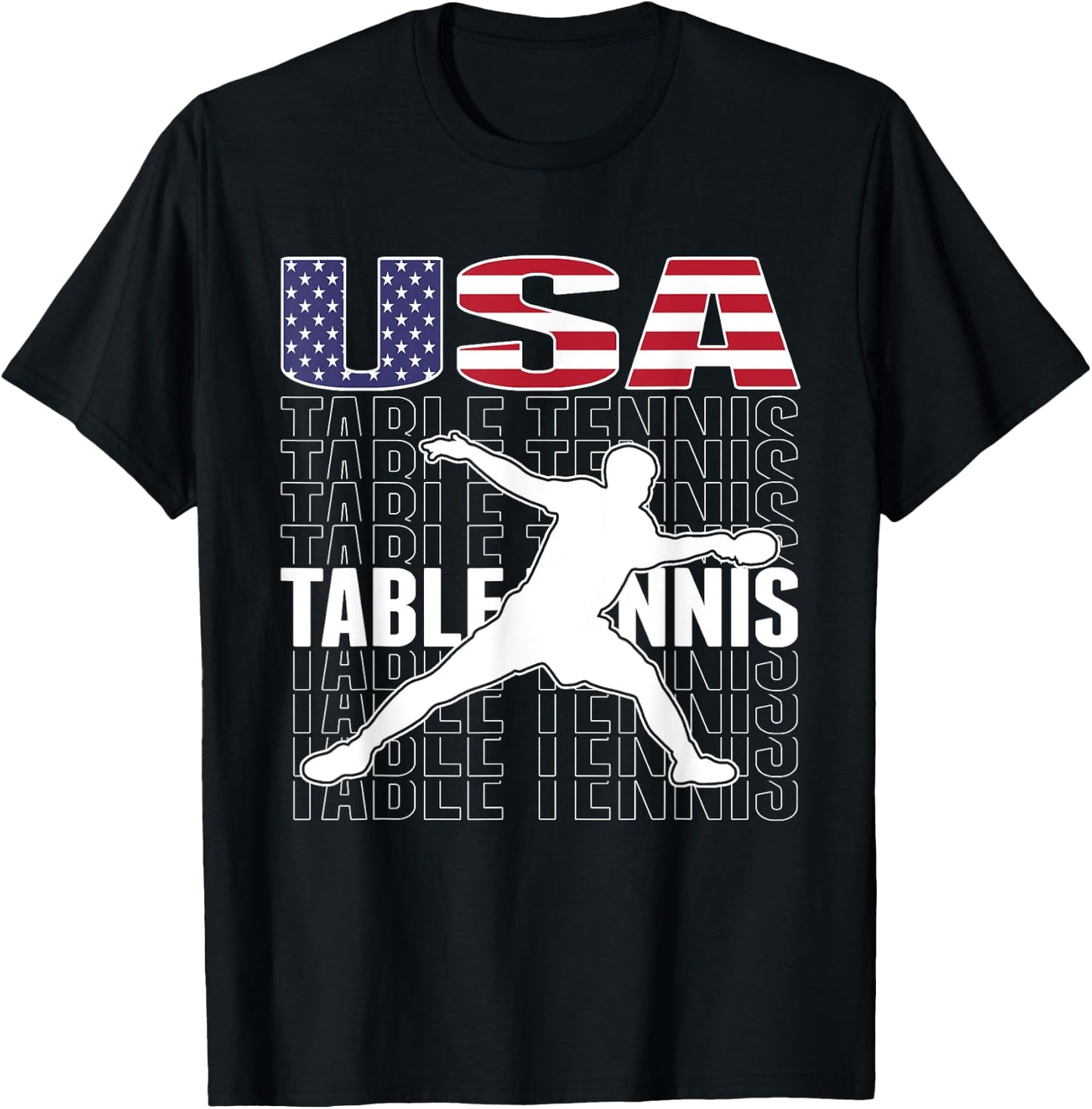 America Table Tennis Fans Jersey American Flag Ping Pong T-Shirt - T-Shirt | Black