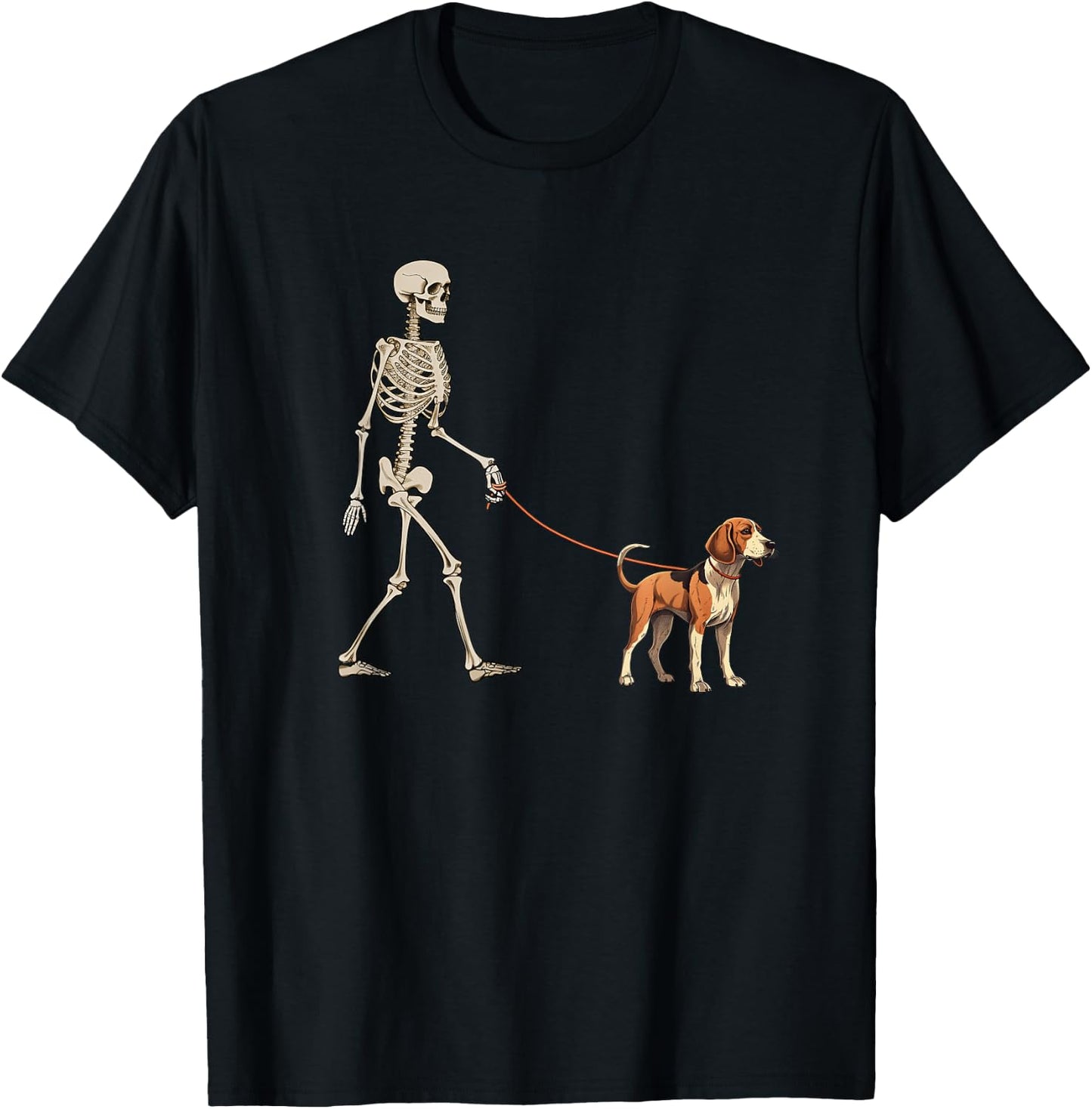 Funny Treeing Walker Coonhound Skeleton Walking Halloween T-Shirt - T-Shirt | Black