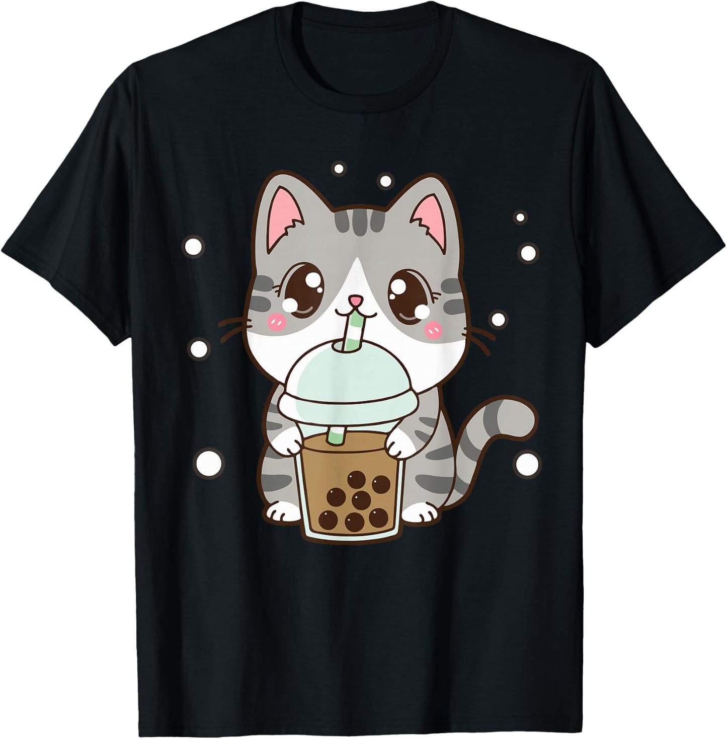 Cat Boba Tea Cat Women Teen Girl Japanese Anime Cute Graphic T-Shirt - T-Shirt | Black