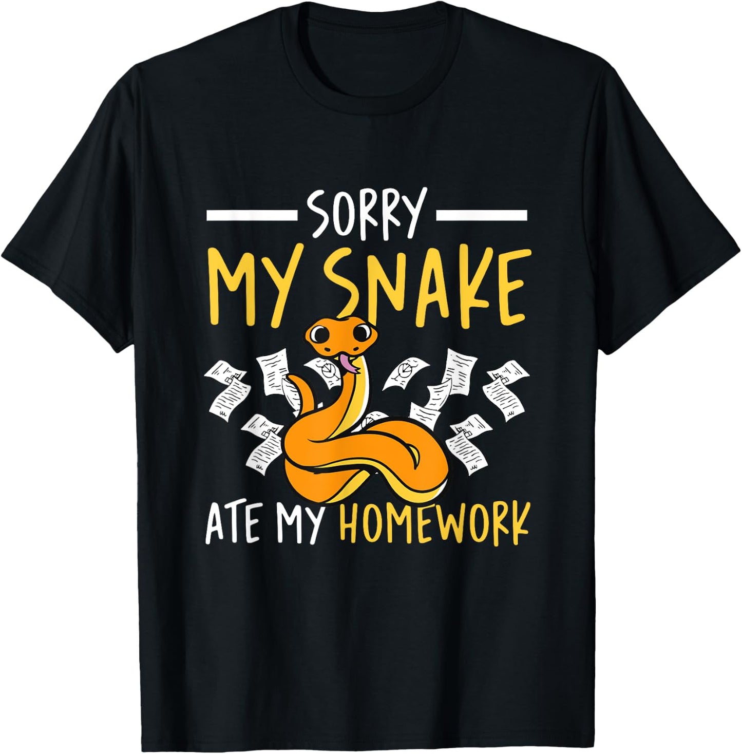 Sorry My Snake Ate My Homework School Reptile Serpent Kids T-Shirt - T-Shirt | Black