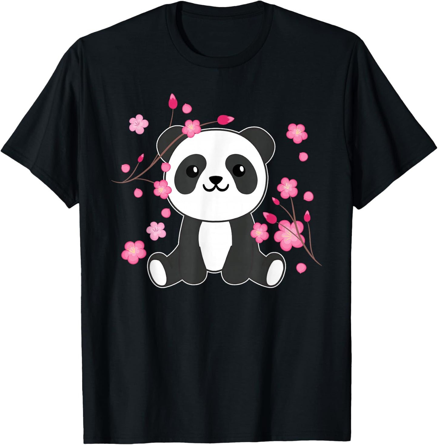 Panda Cute Animals for Children Kawaii Cherry Blossoms T-Shirt - T-Shirt | Black
