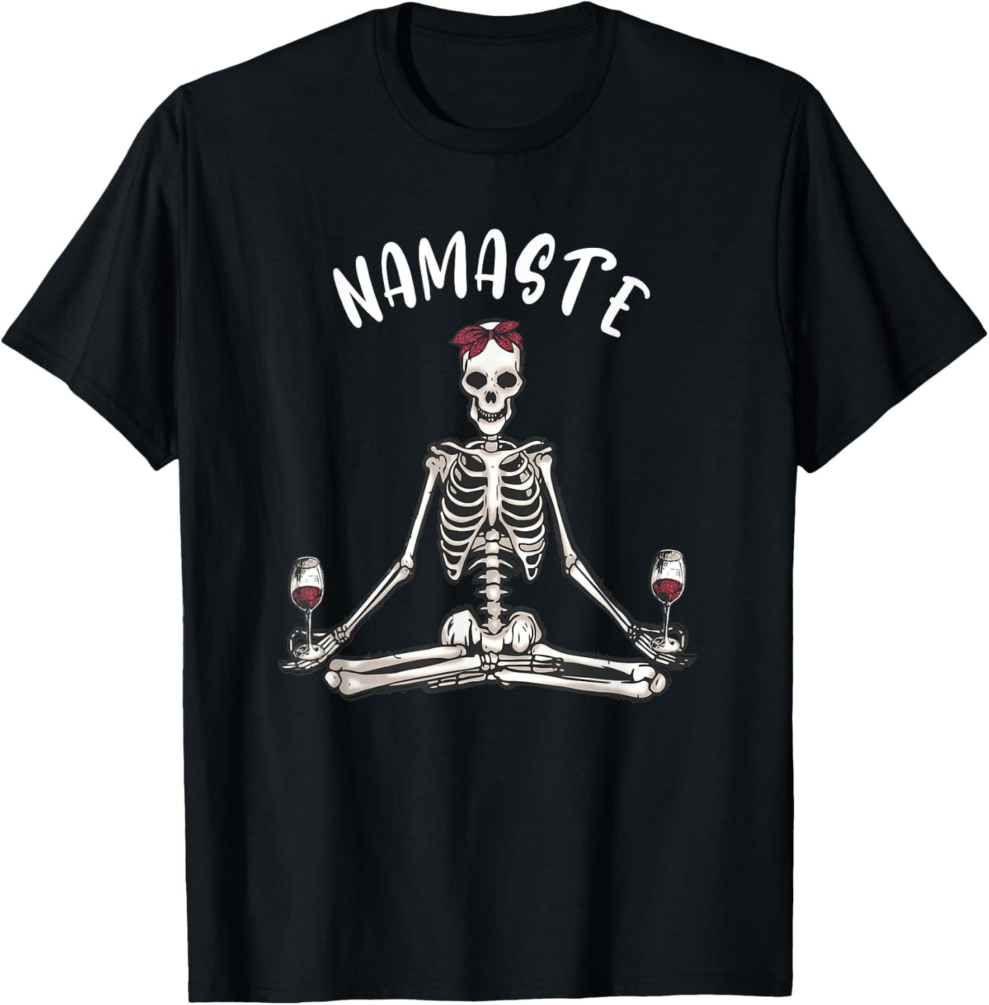 Namaste Yoga Skeleton with Wine funny women's yoga T-Shirt - T-Shirt | Black