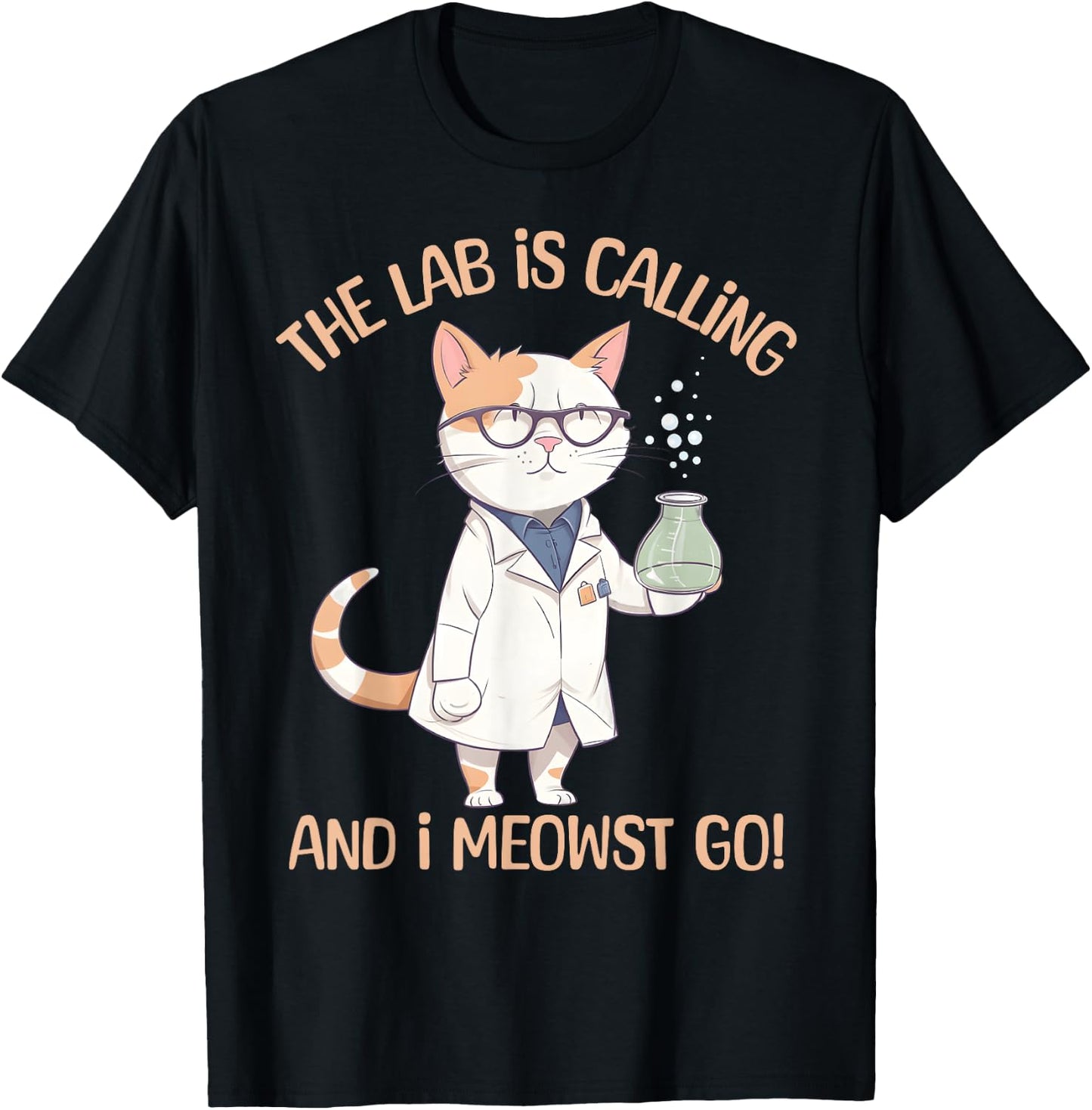 Girls Lab Calling Science Funny Lab Cat Laboratory Chemistry T-Shirt - T-Shirt | Black