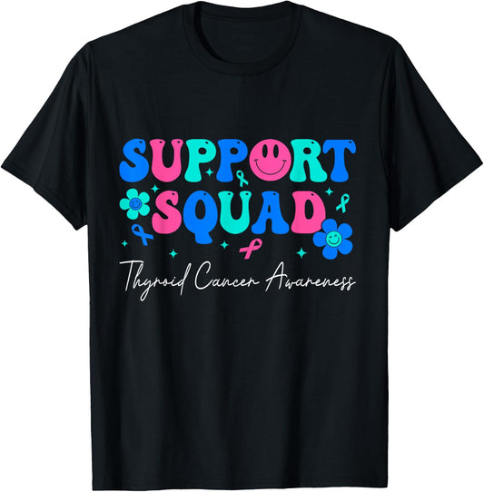 Thyroid Cancer Groovy Support Squad Thyroid Cancer Awareness T-Shirt - T-Shirt | Black