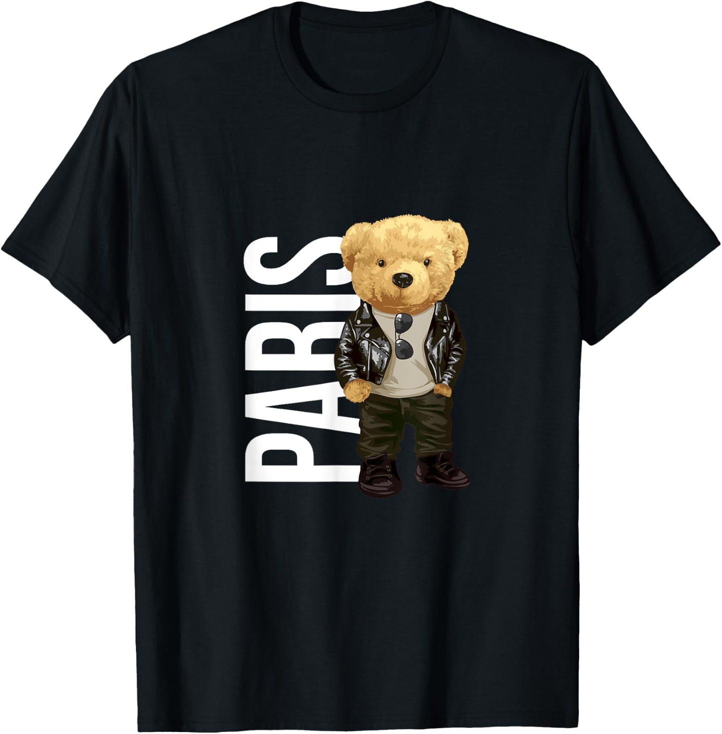 Cool Teddy Bear Boy Paris Style Illustration Graphic Design T-Shirt - T-Shirt | Black