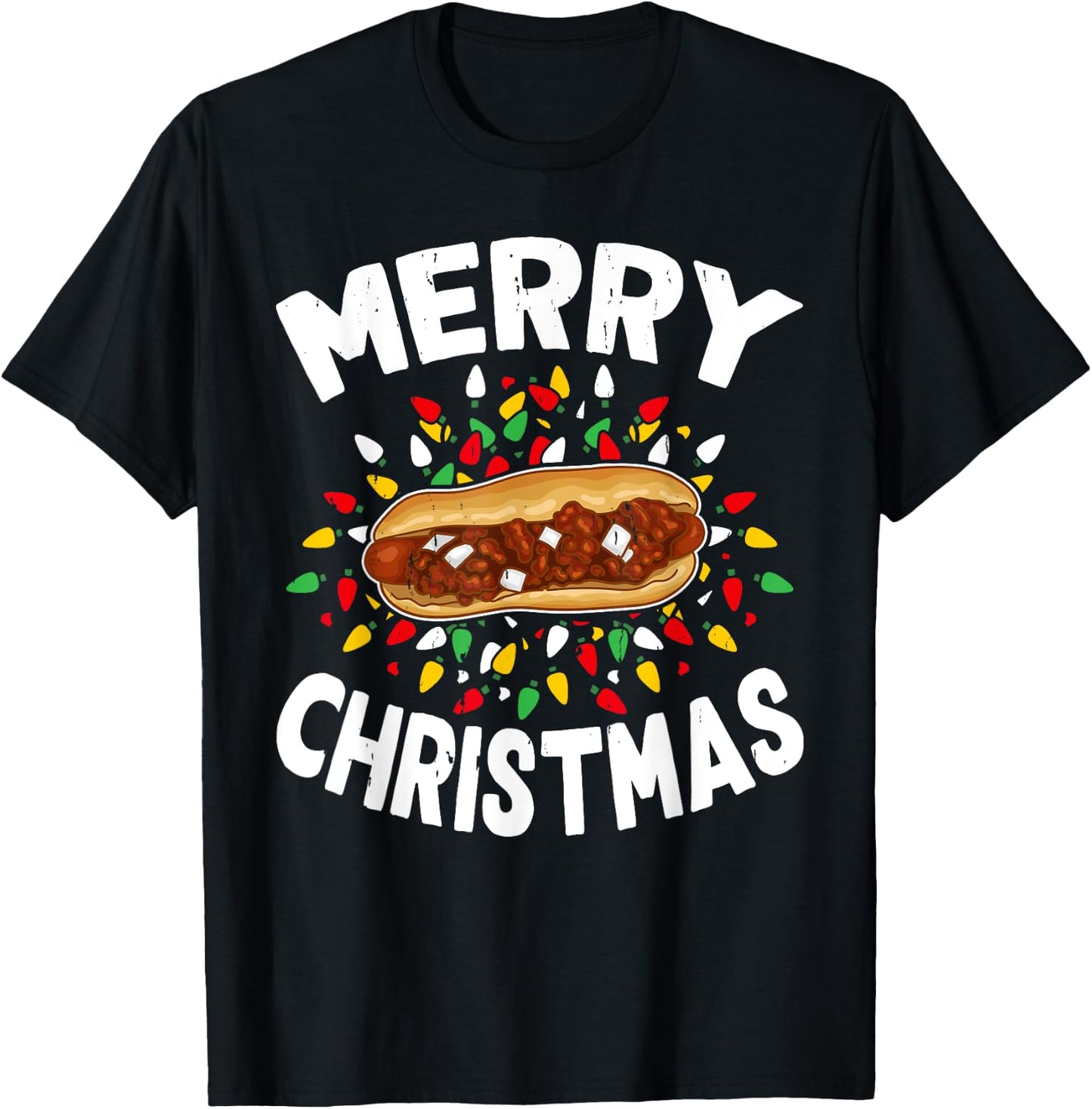 Merry Christmas Sweaters Funny Food Lover Chili Dog Xmas Men Women T-Shirt - T-Shirt | Black