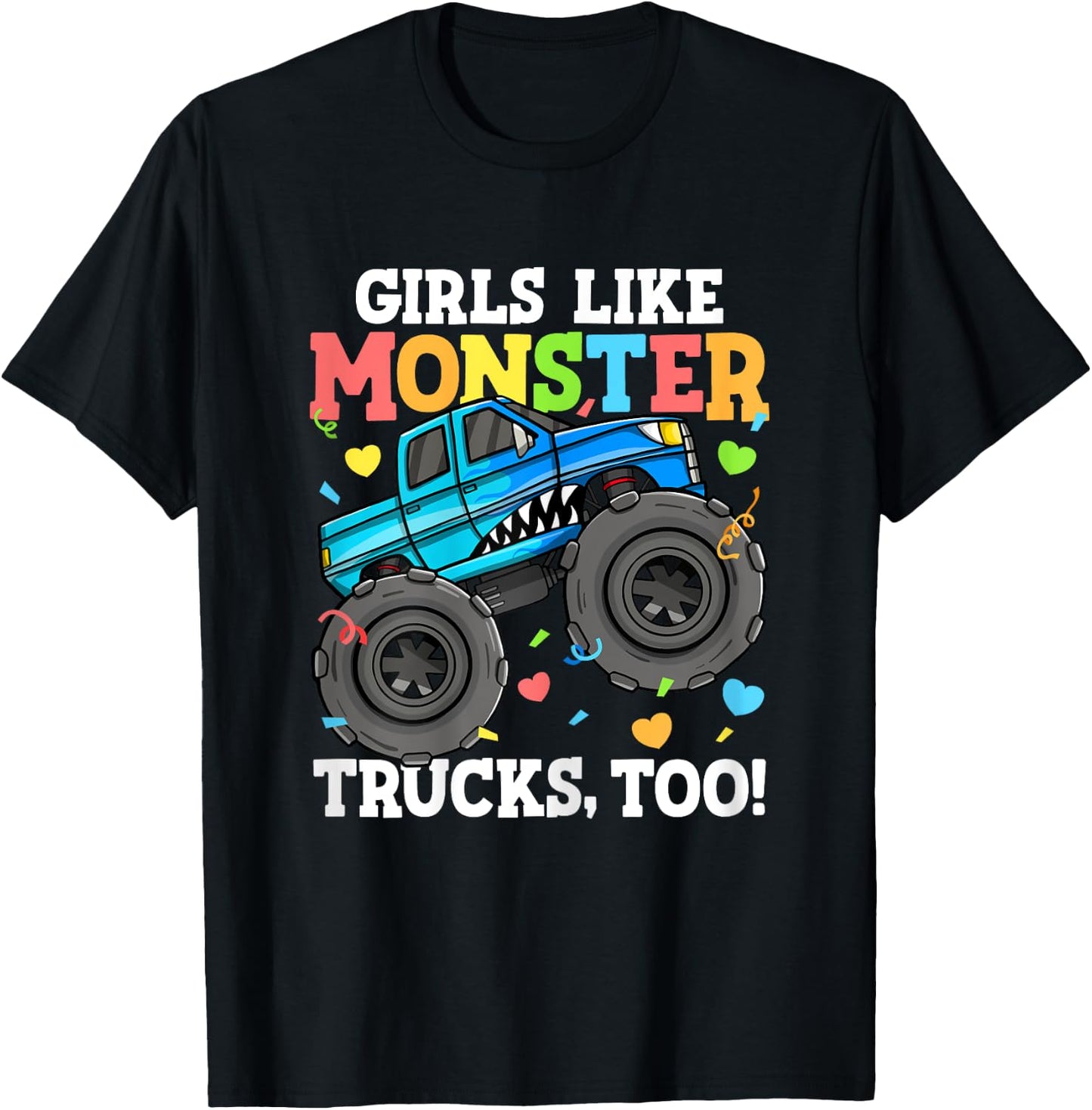 Shark Monster Truck Girls Like Monster Trucks Too Kids T-Shirt - T-Shirt | Black